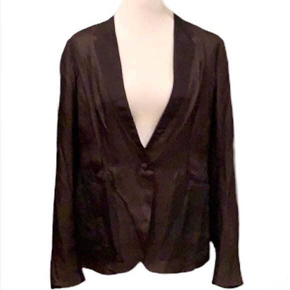 Nwot Robert Rodriguez Black Silk Tan Lined Open Front Blazer Women’s Size 8 - Picture 1 of 8